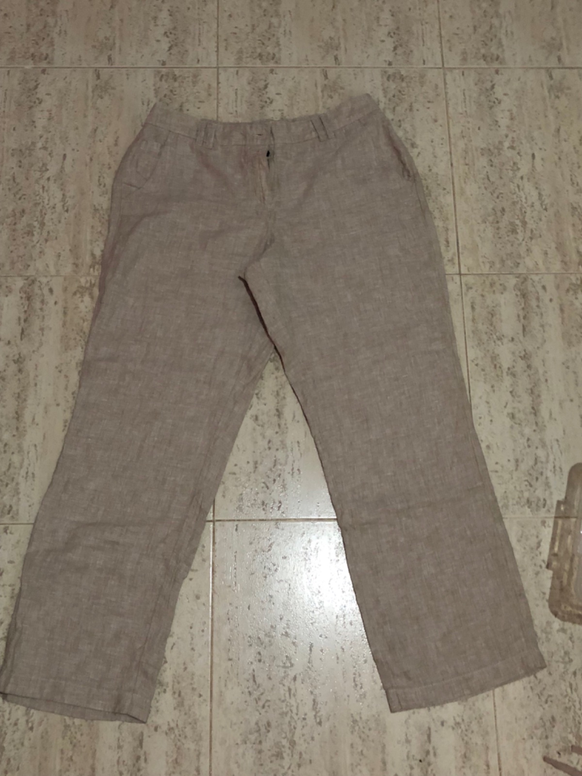 Pantalon droit en lin beige / écru