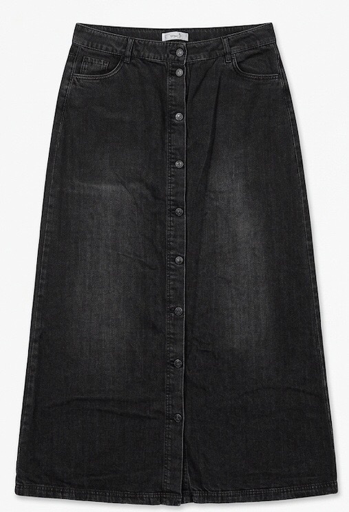 Jupe longue en jean noir délavé avec boutons
