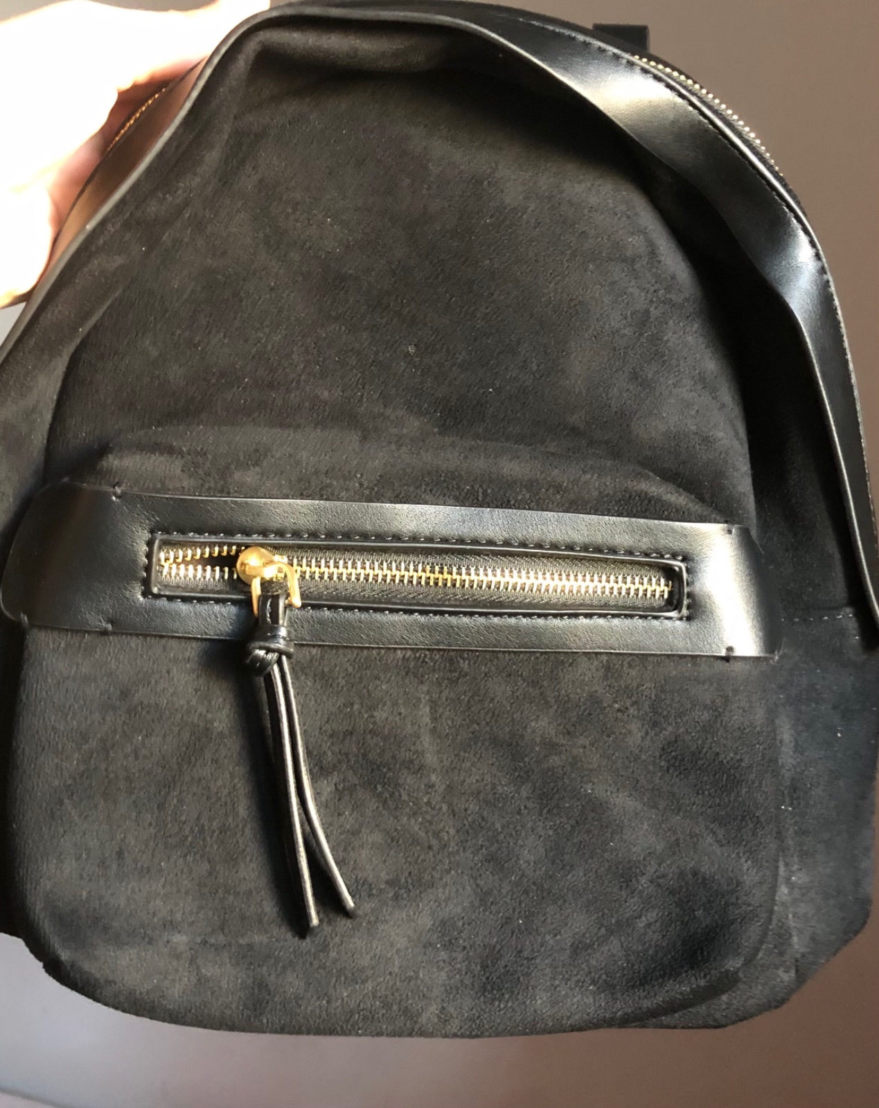 Sac à dos noir en suédine et similicuir - Neuf avec étiquette
