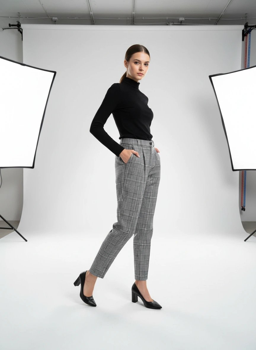 Pantalon classique avec des carreaux noir et blanc .