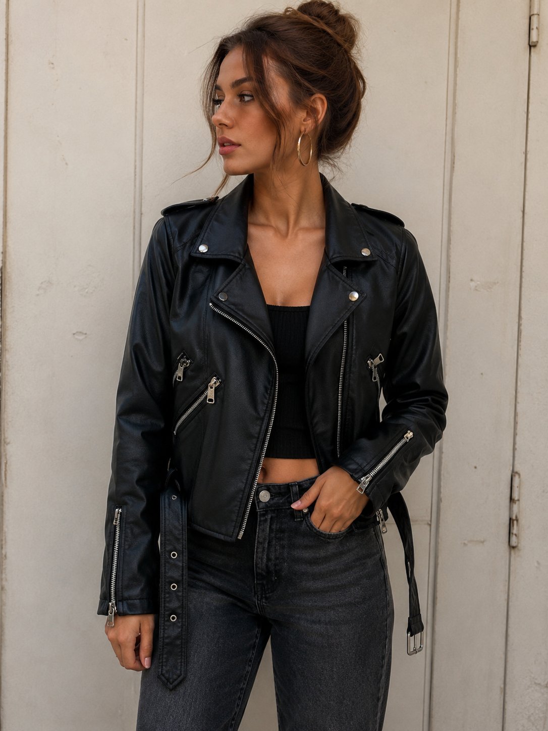 Veste en cuir noir