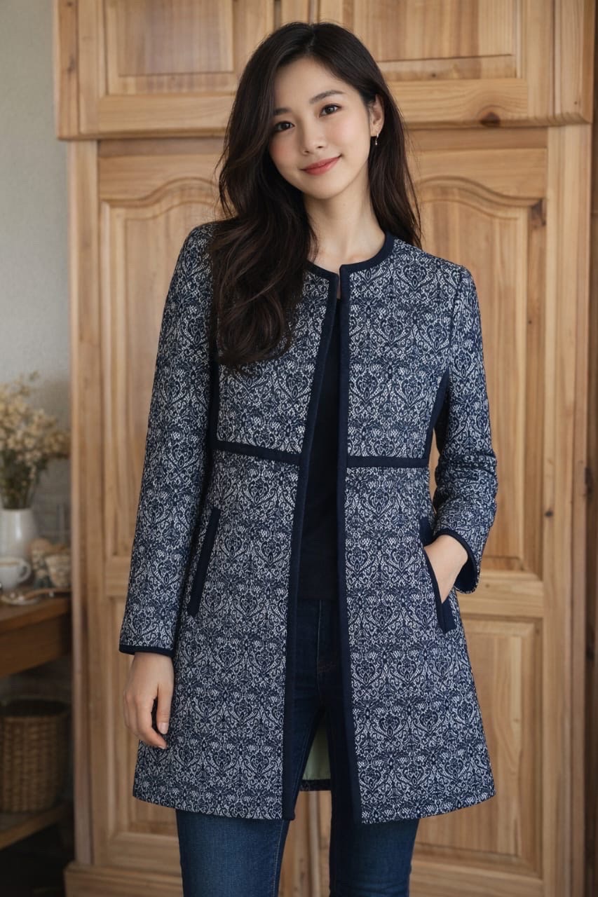Manteau  bleu marin brodé 🧵 de la marque Coréene Naiomi.