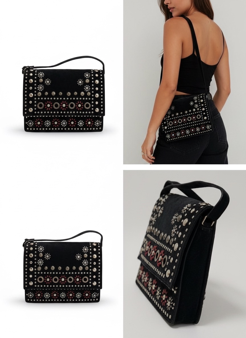 Clutsh crossover bag with embroidery and studded circles from TopShop🇬🇧