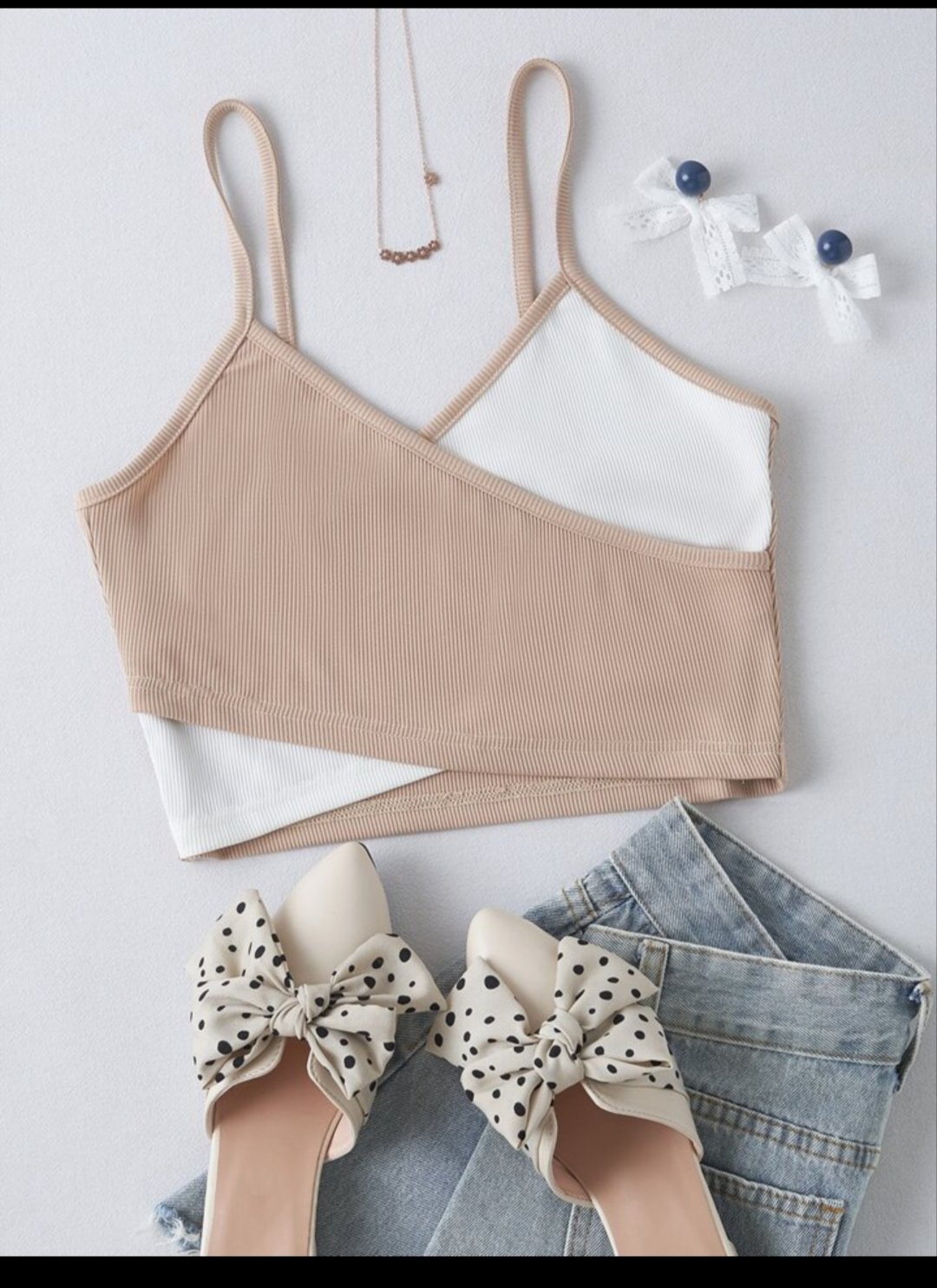 Crop rop beige blanc Shein