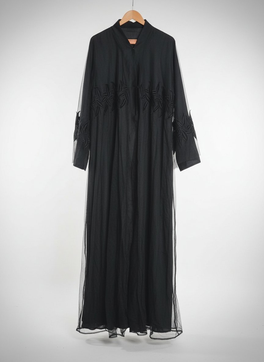 Abaya noire de Soirée Prestige – Satin & Tulle