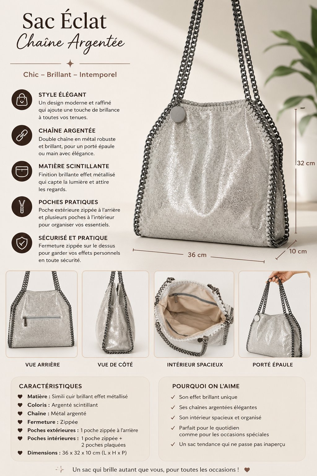 Sac pailleté en argent 