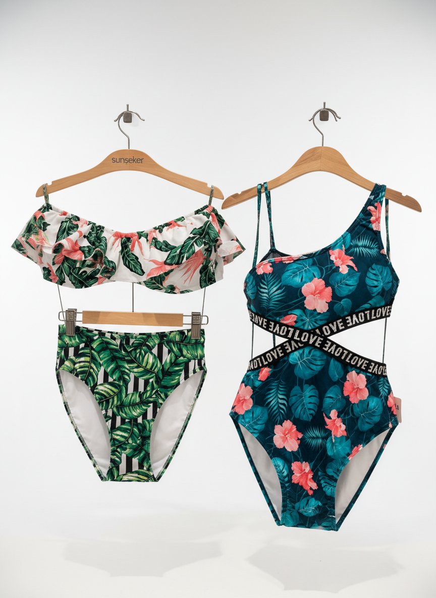 2 maillots imprimés tropical 