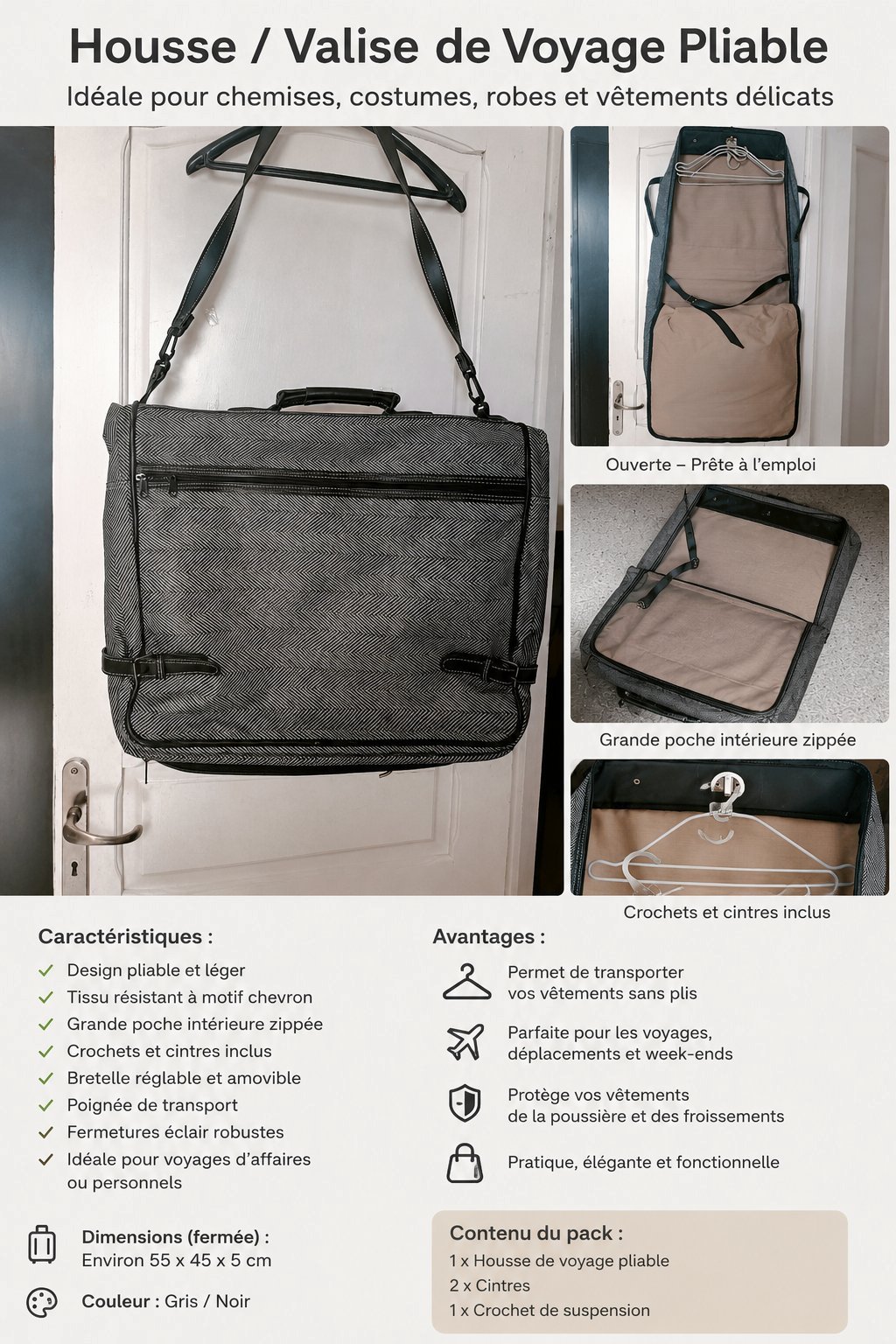 Valise/housse de voyage pliable 65cm/110cm/7cm