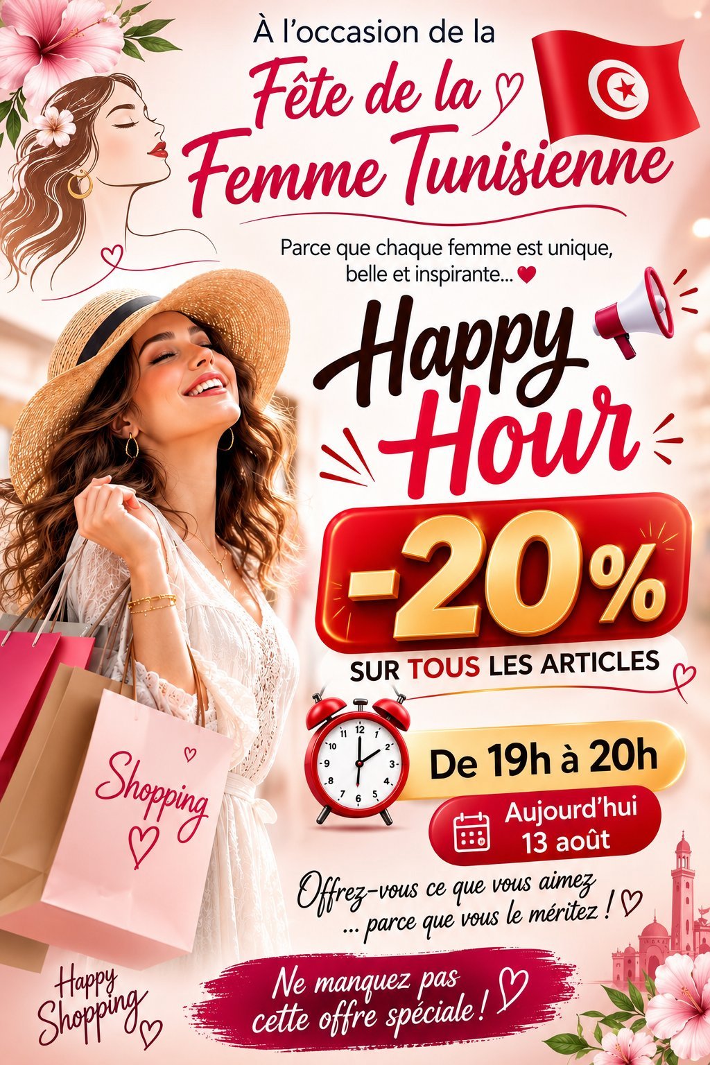 -20% sur tous les articles aujourd'hui de 19h à 20h