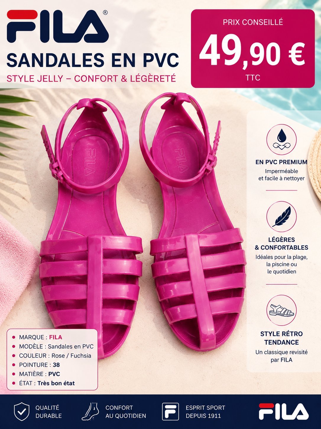 Jelly sandals FILA en PVC violet fushia brillant 