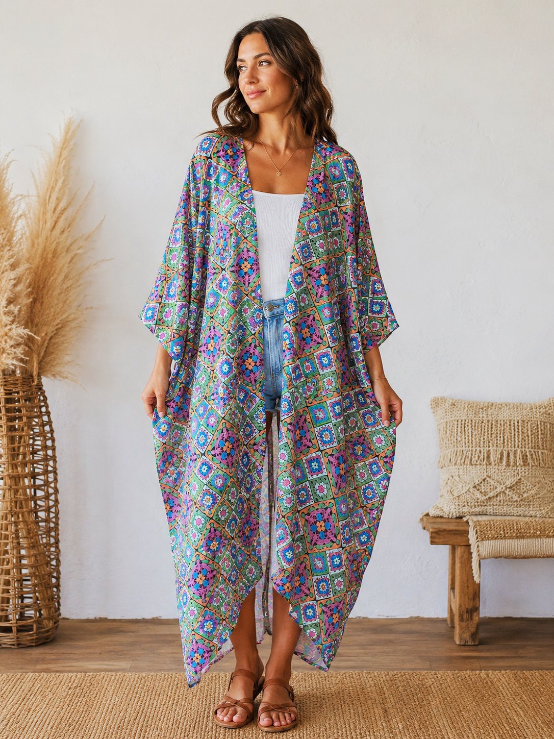 Pancho imprimé multicolore 