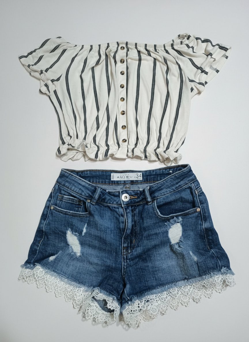 Lot de crop top style bohème HM et short denim taille S 