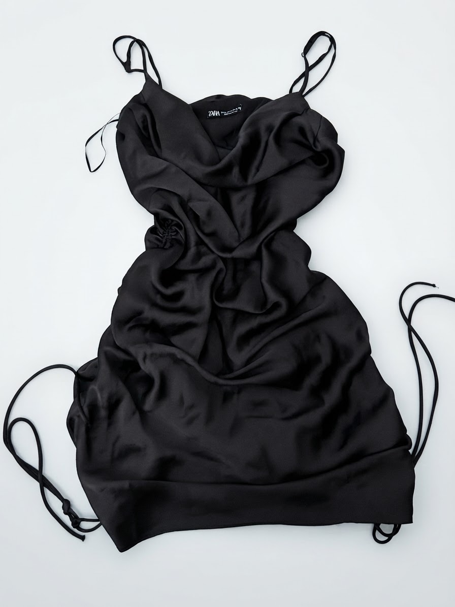 Robe satin noire M fort ou L