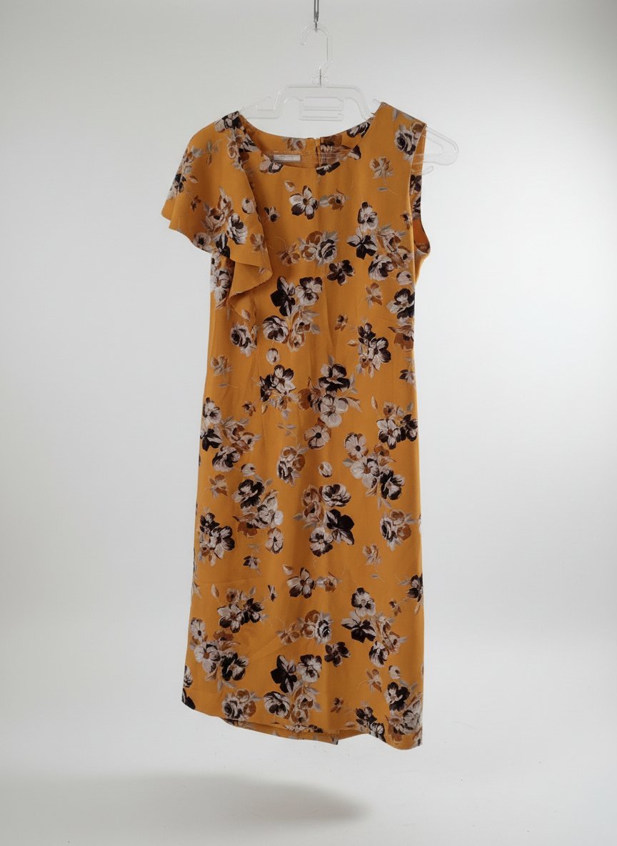 Robe droite avec volant asymétrique