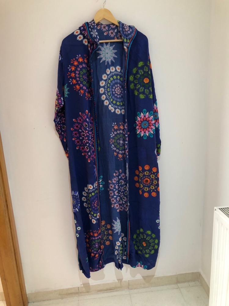 Robe jellaba en coton fleuri ambre 