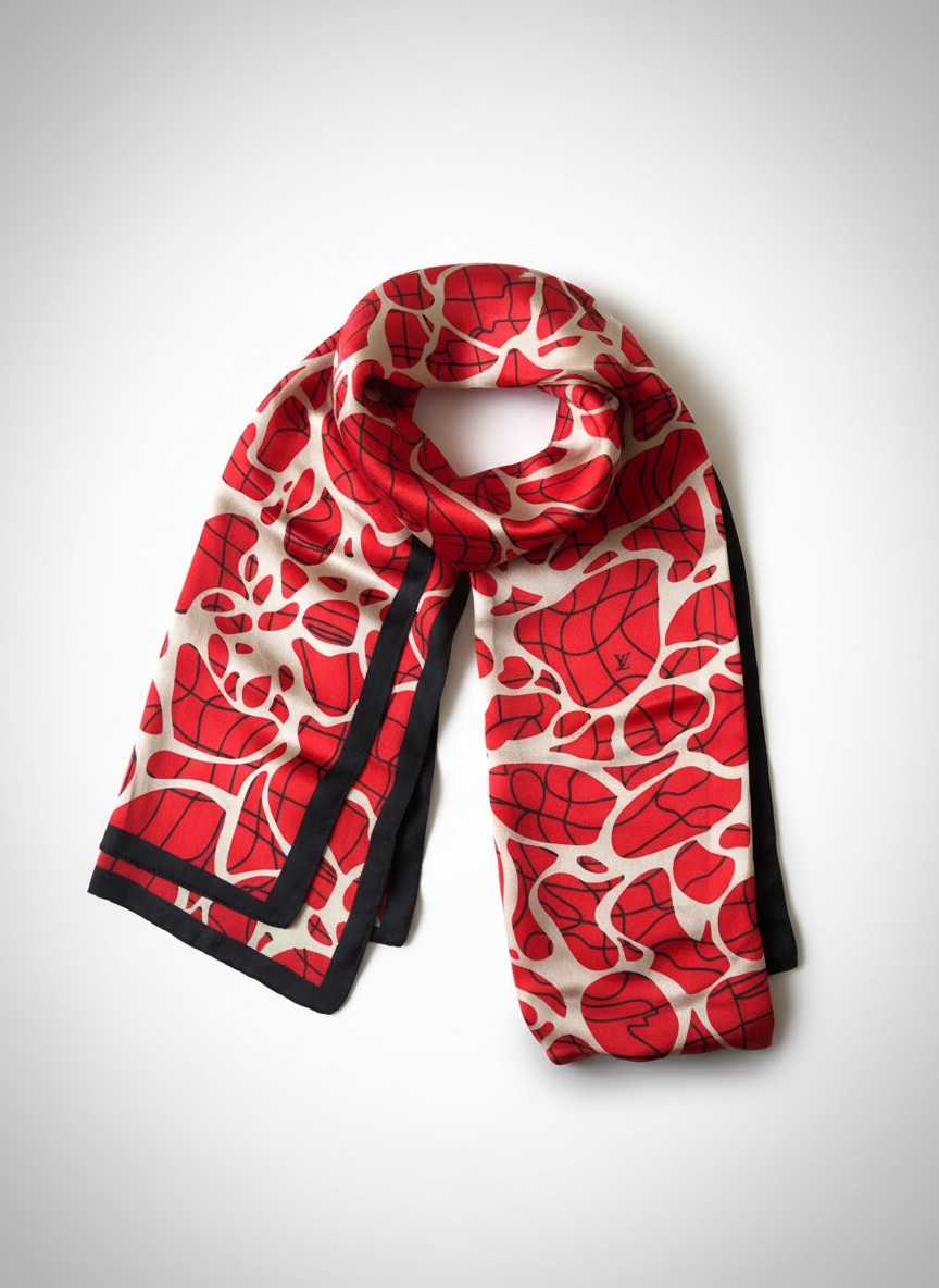 Foulard rectangulaire en soie rouge et noir 