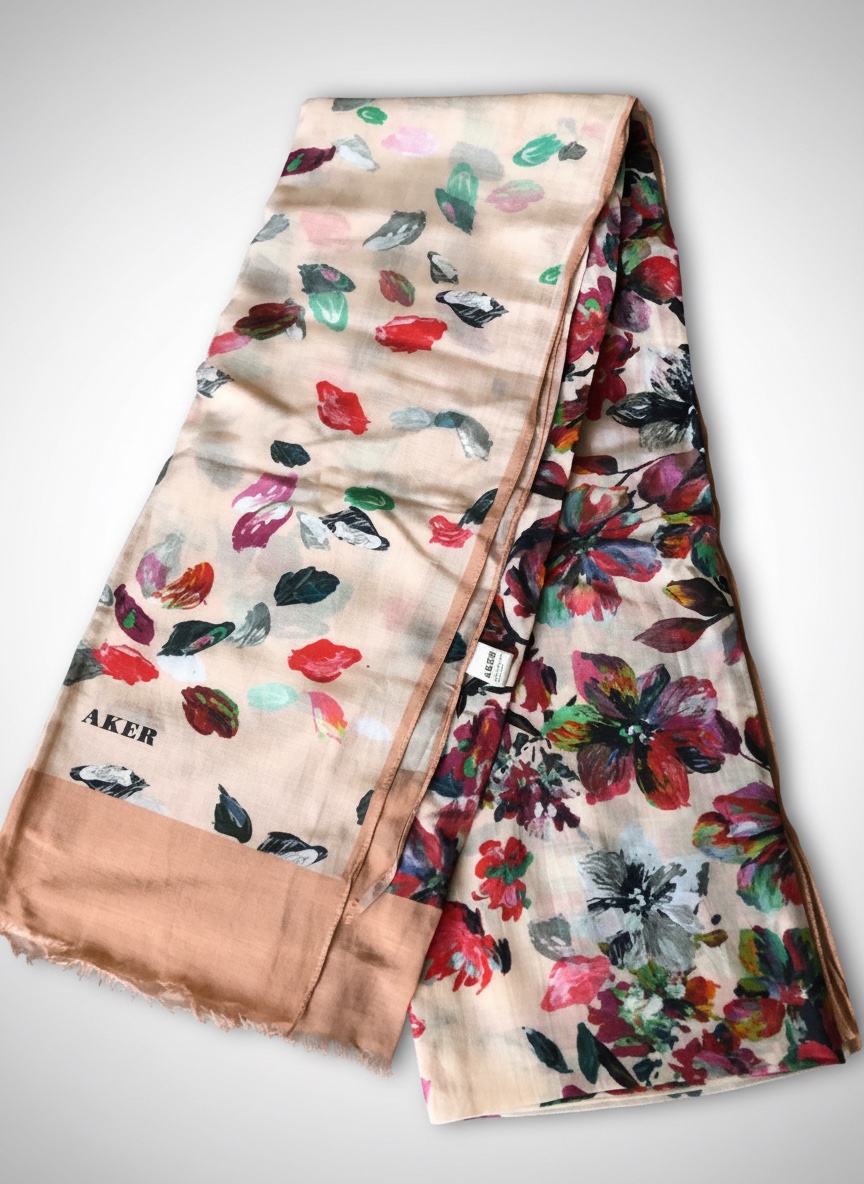 Foulard rectangulaire Aker fleuri rose 
