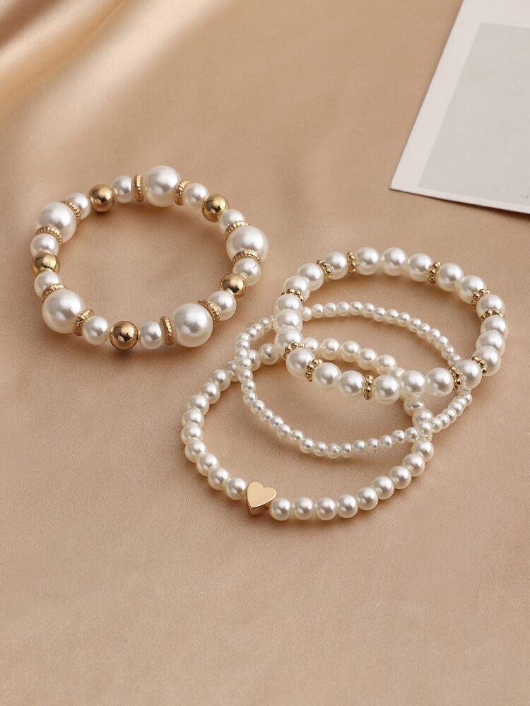 Ensemble de Bracelets en Perles Nacrées & Détails Dorés