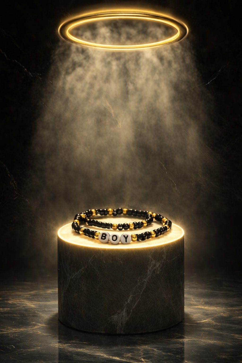 Bracelet en agate noire et perles d'or pour homme