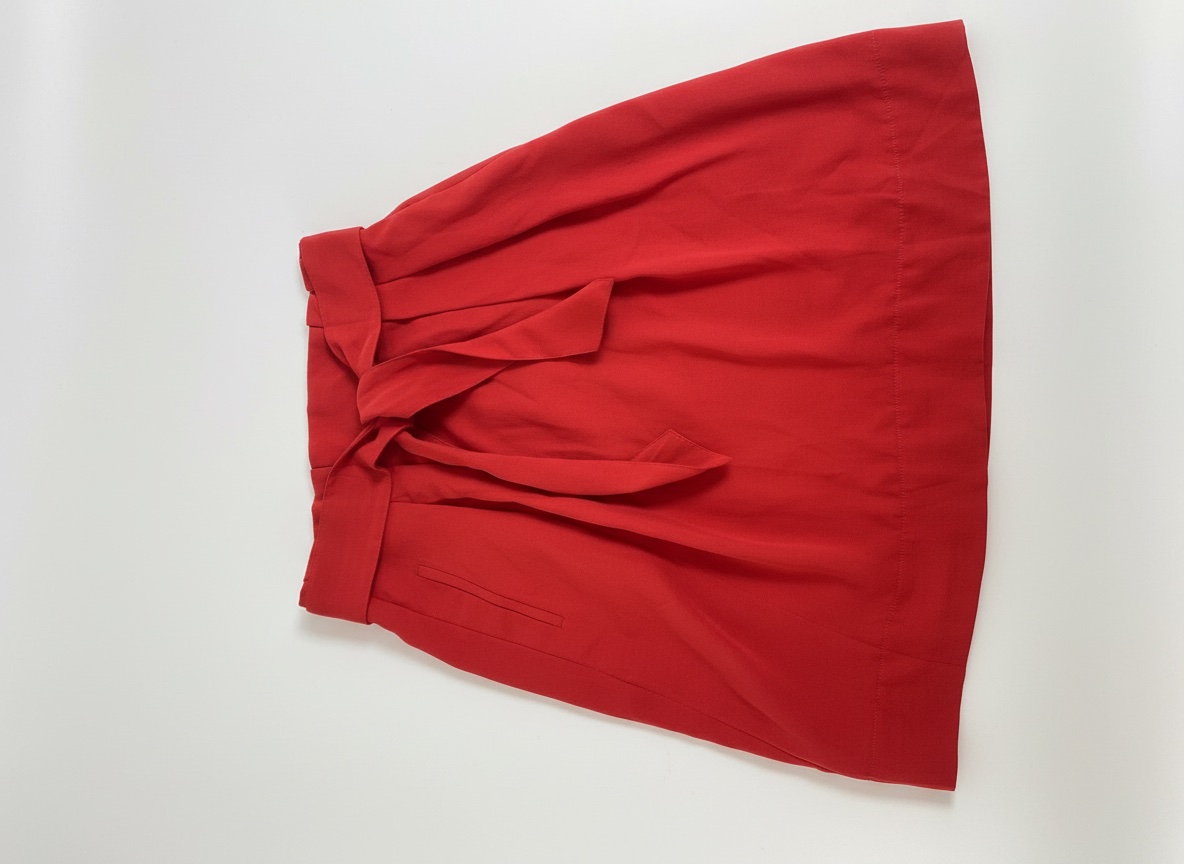 Jupe satinée rouge à taille haute avec ceinture à nouer