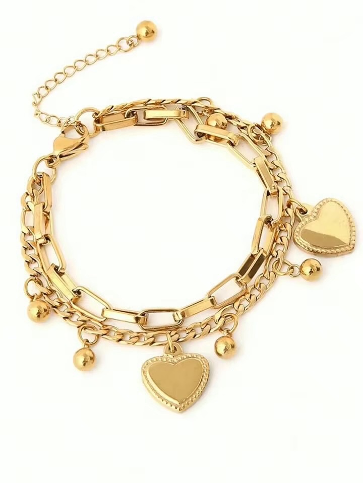 Bracelet chaîne doré à double cœur