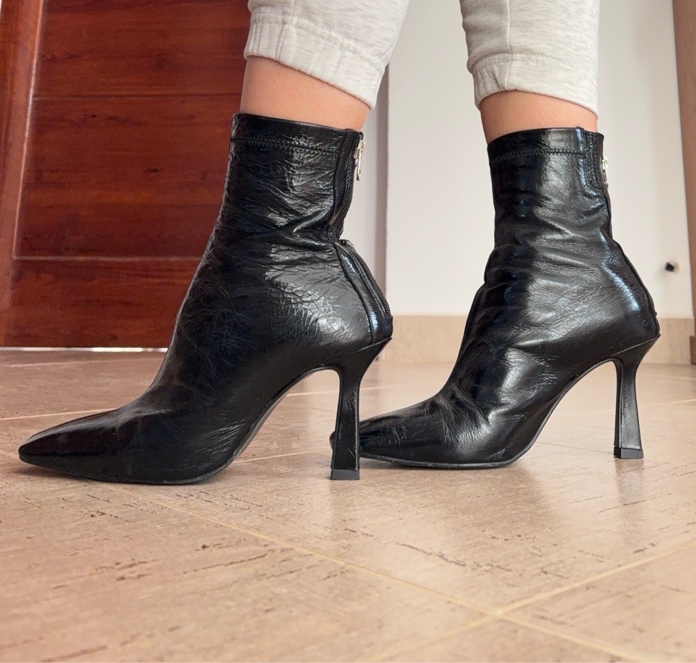 Bottines noires à talons – cuir véritable