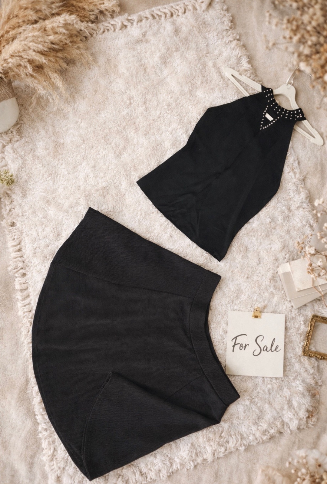 Ensemble chic noir (haut+jupe)-Taille L 