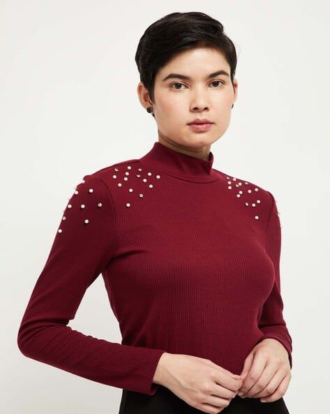 Pull col montant burgandy