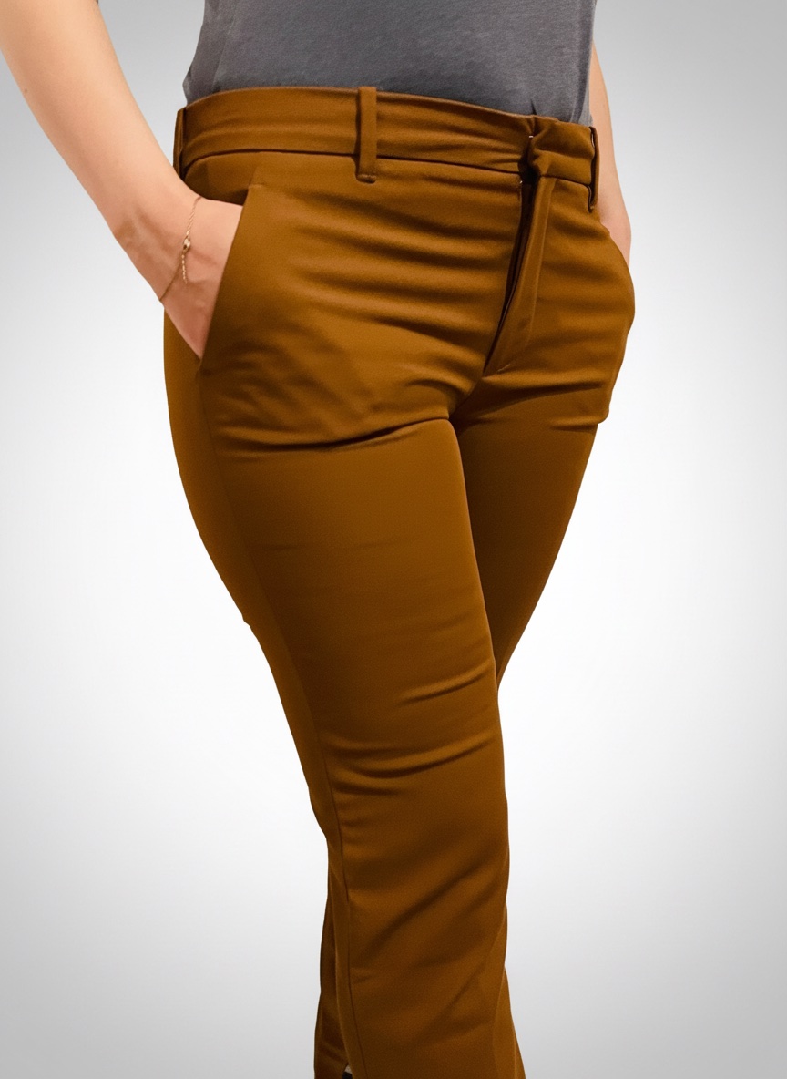 Pantalon slim taille haute camel