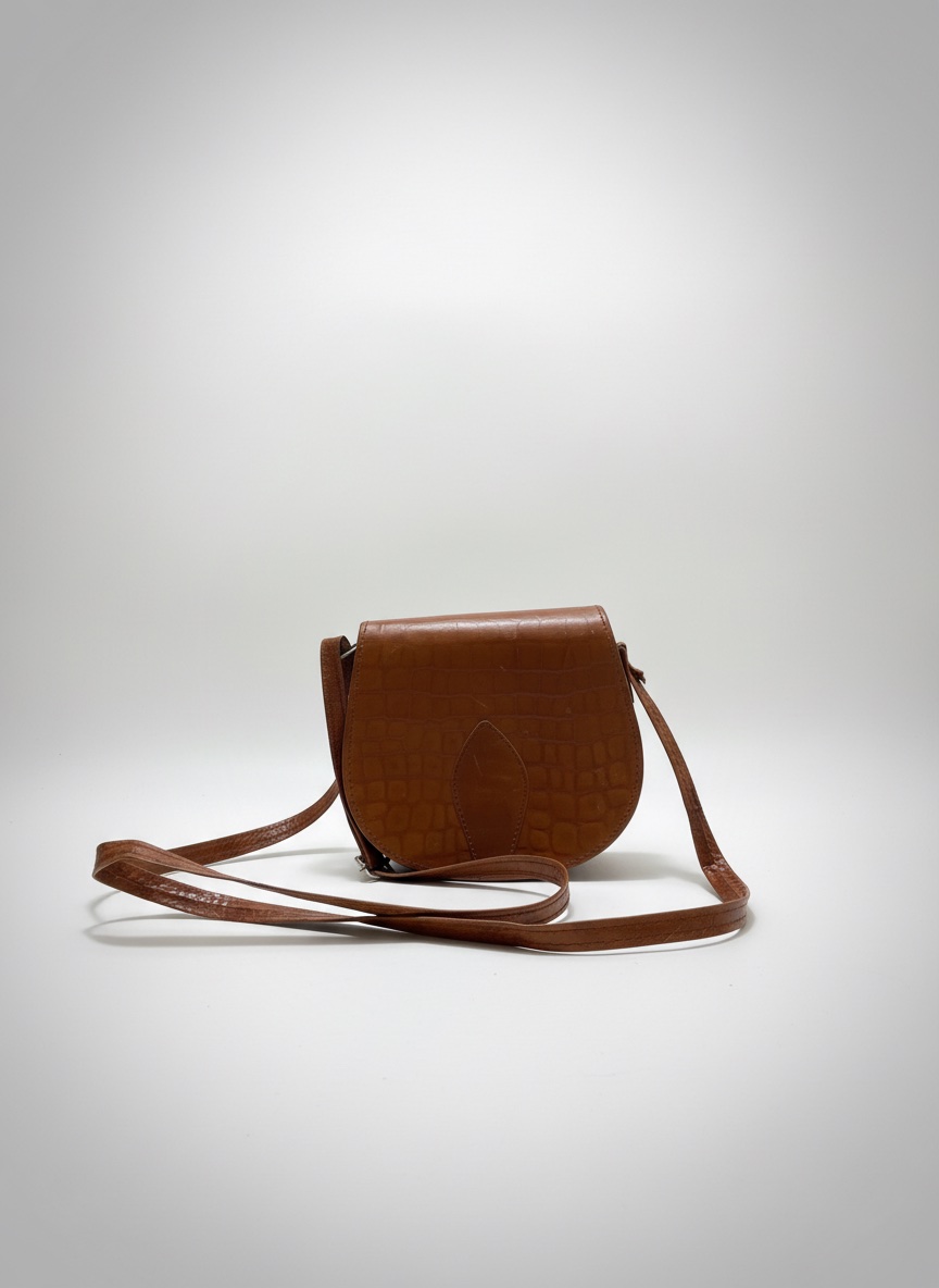 Petit sac bandoulière marron effet croco
