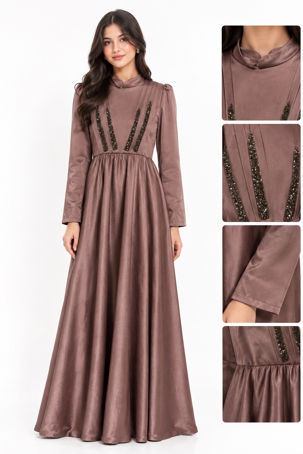 Robe longue satinée vieux rose