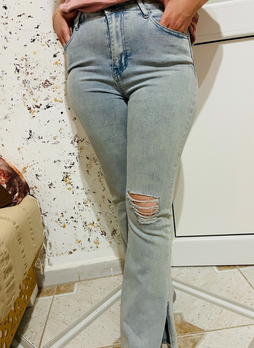 Jean taille haute délavé