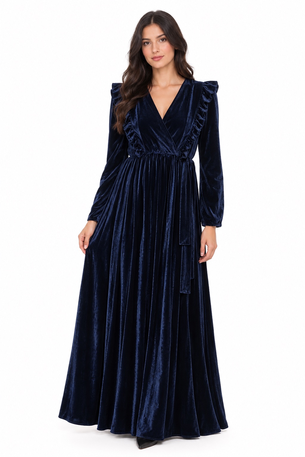 Robe longue en velours bleu marine 