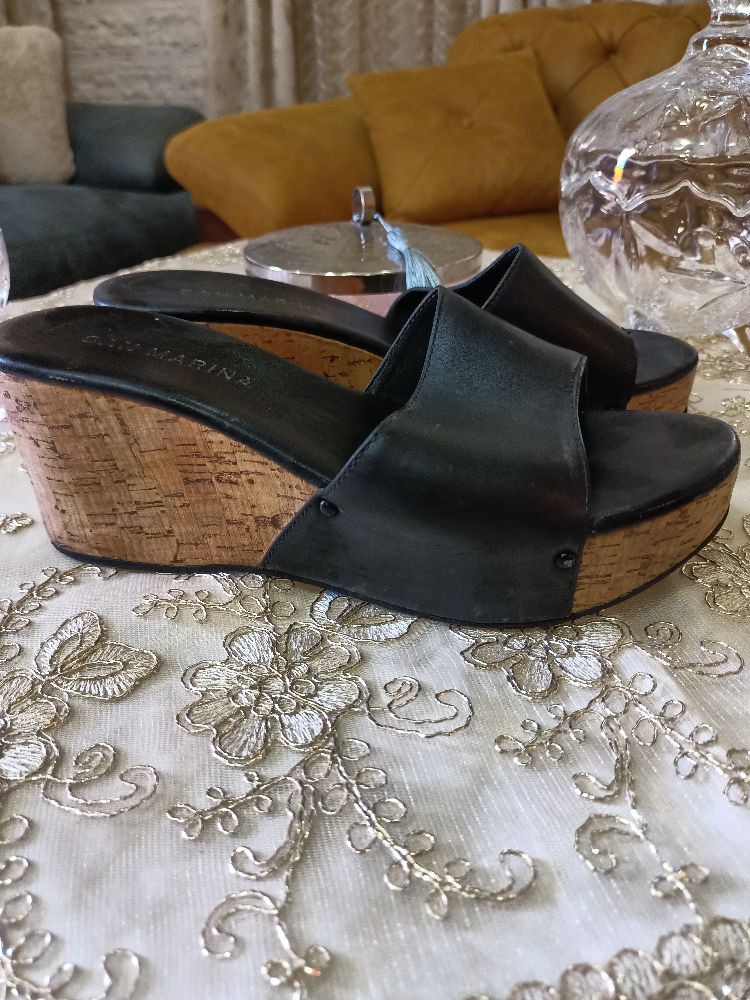 Mules compensées en vrai cuir 