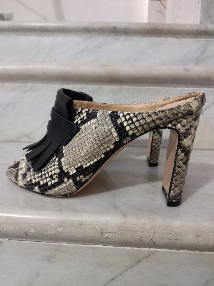 Mules à talons Napoléoni effet peau de serpent 