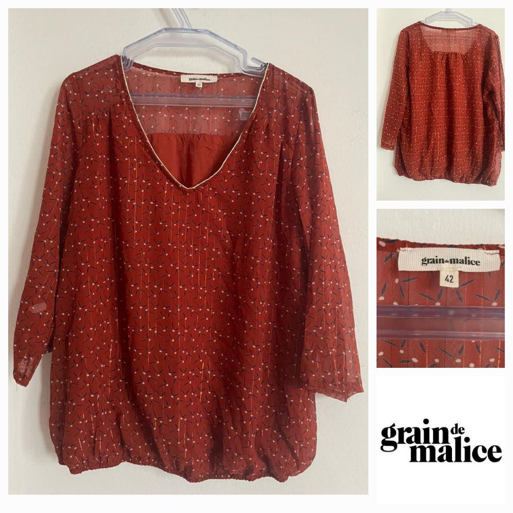 CHEMISE EN MOUSSELINE EN ROUGE BRIQUE 