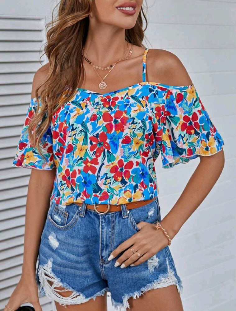 BLOUSE FLEURI À EPAULES DÉNUDÉES 🌸🌼🌿