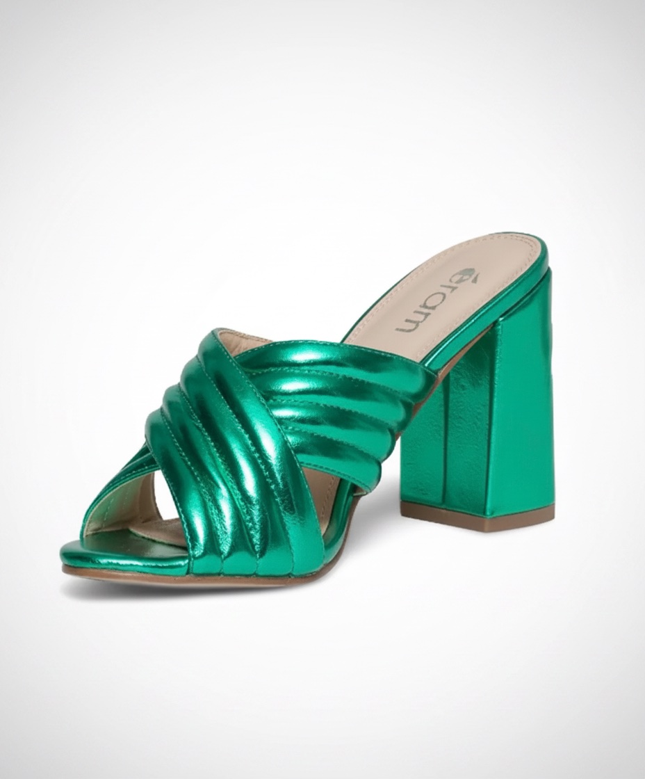 Sandales talons métallisées vert menthe 