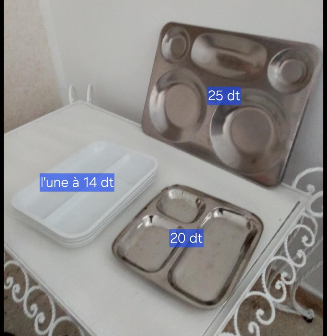 Un plateau en acier inoxydable + 4 plateaux en plastique + service huile et vinaigre 