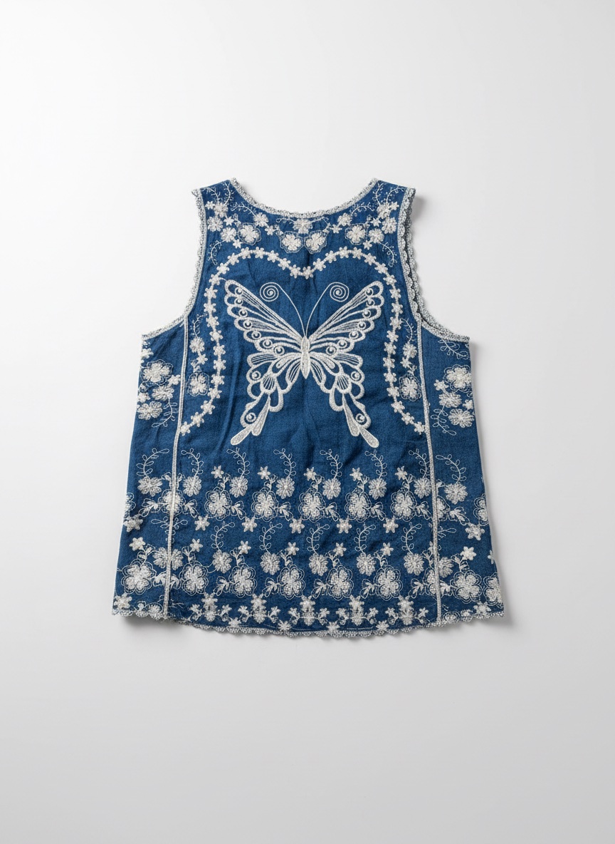Top en jean brodè