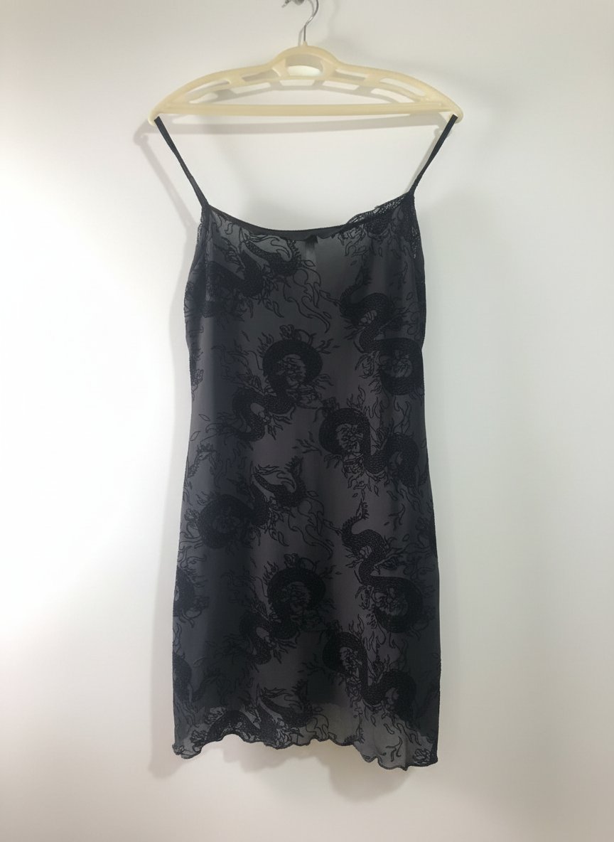 Robe nuisette en maille noire de H&M avec un imprimé dragon en velours taille M.