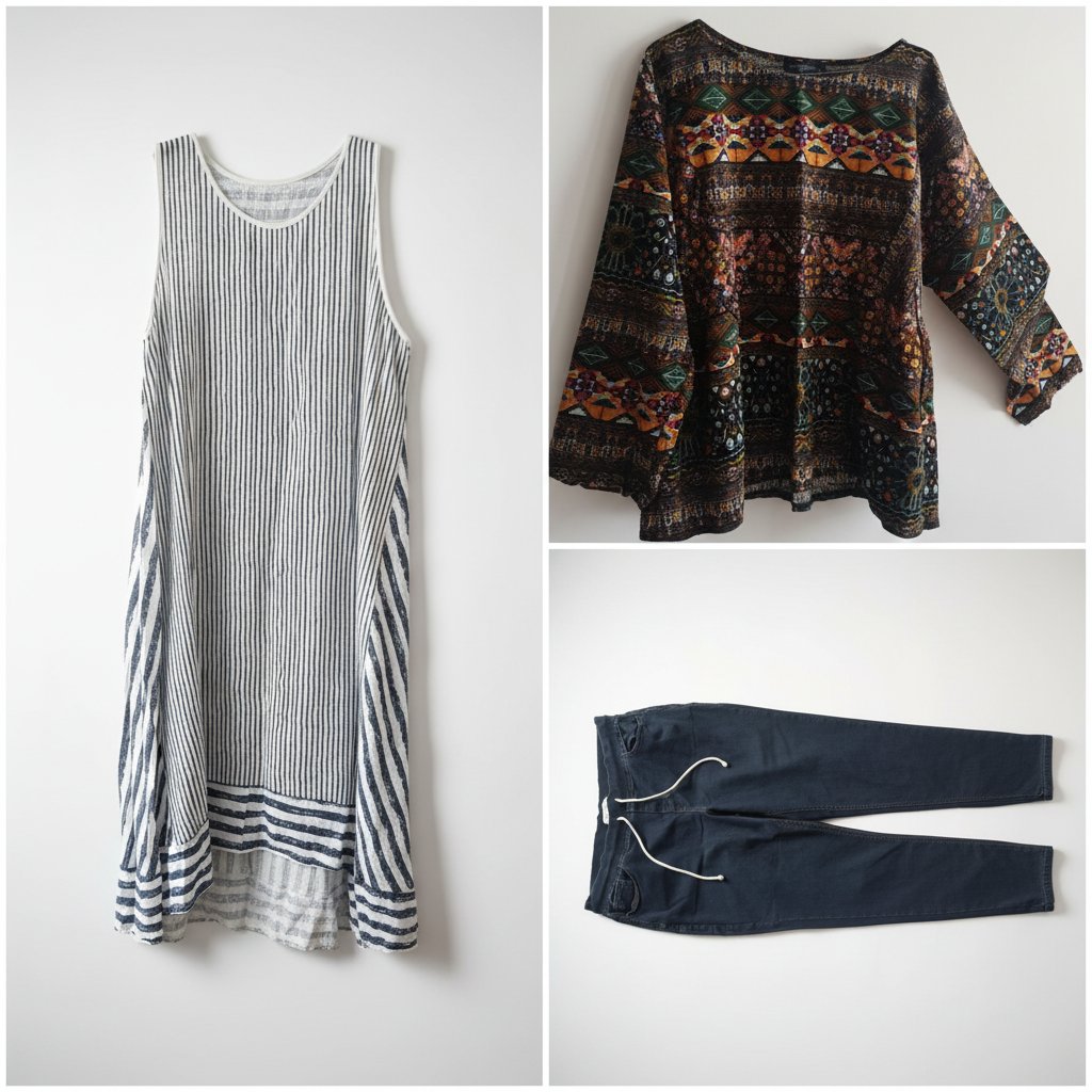 Lot de 3 articles taille 46 composé d'un pantacourt en jean lycra d'une robe midi à rayures bleu et blanc en lin et une marinière en coton