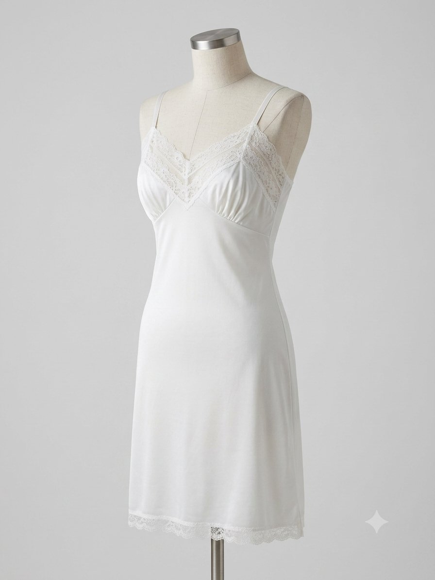 Fond de robe vintage blanc Sliperfection avec dentelle – Taille 34 (USA)