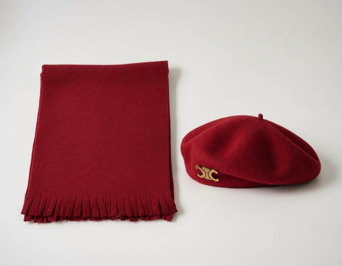 Cache-col & béret rouge bordeaux