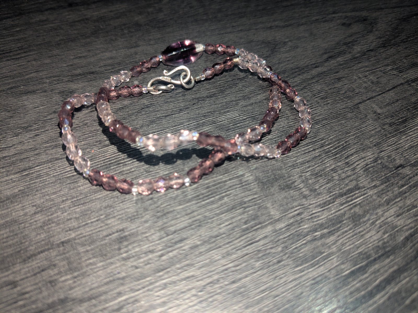 Bracelet en cristal beads, fermoir en argent poinçonné 