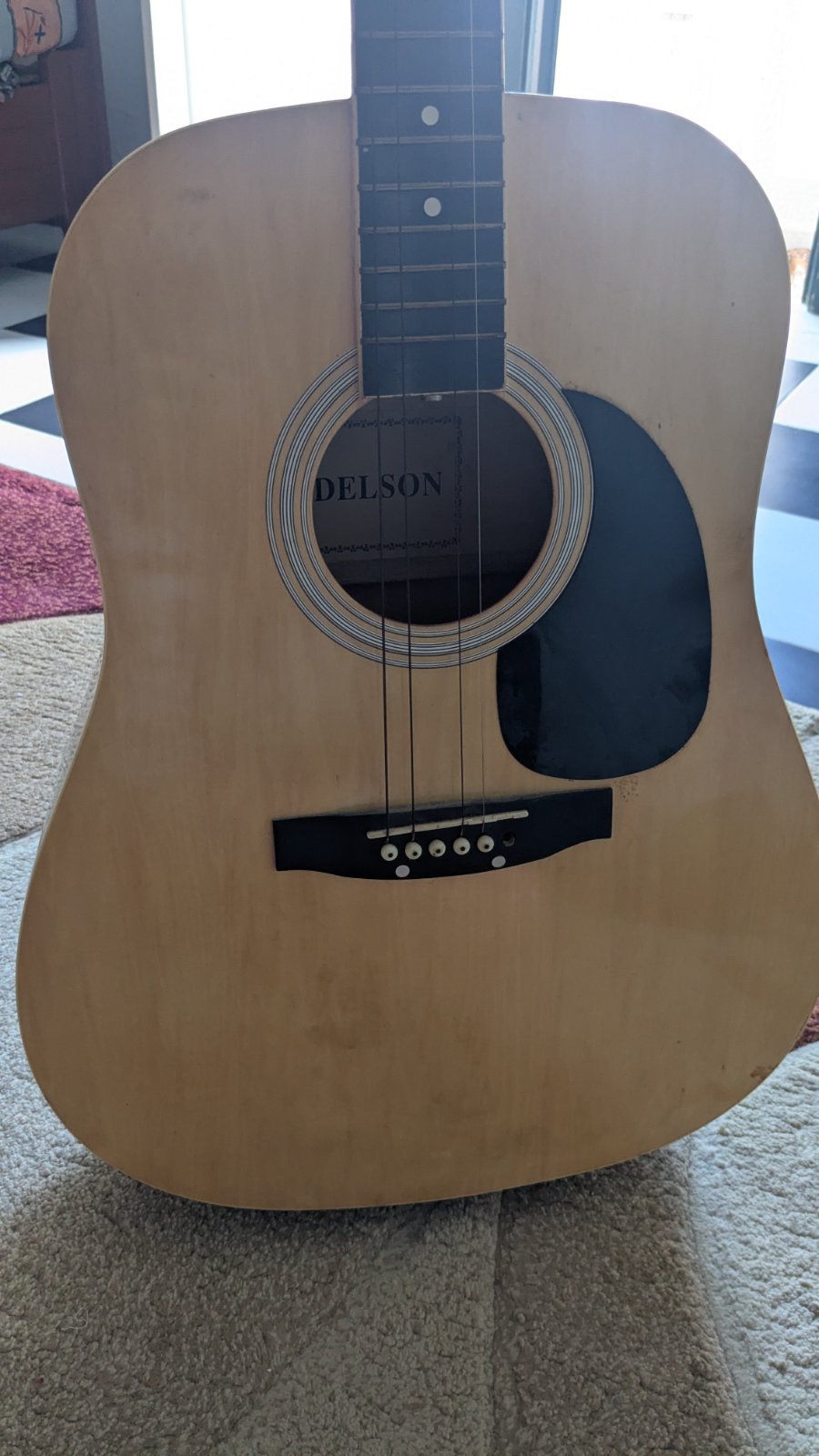 Guitare acoustique de type folk (cordes métalliques) de la marque Delson, format Dreadnought.