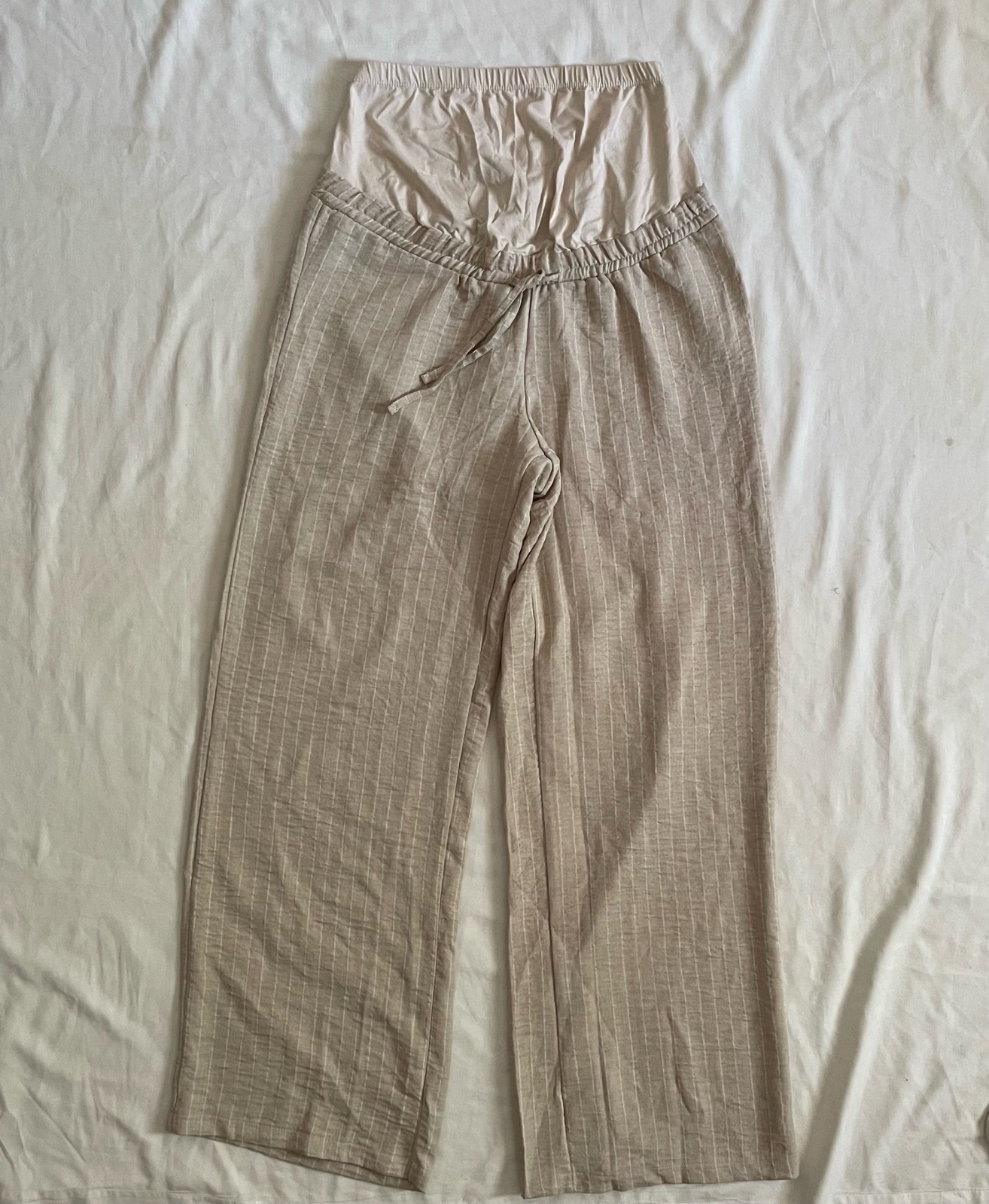 Pantalon maternité large rayé beige — taille M (autres tailles dispo) — jamais porté
