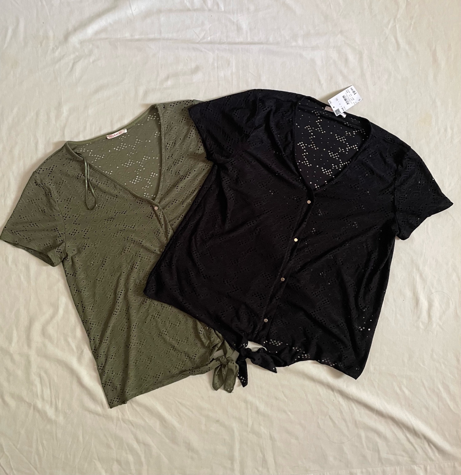 Haut camaieu broderie anglaise nœud bas — taille XL (autres tailles dispo) — neuf avec étiquette — 2 coloris