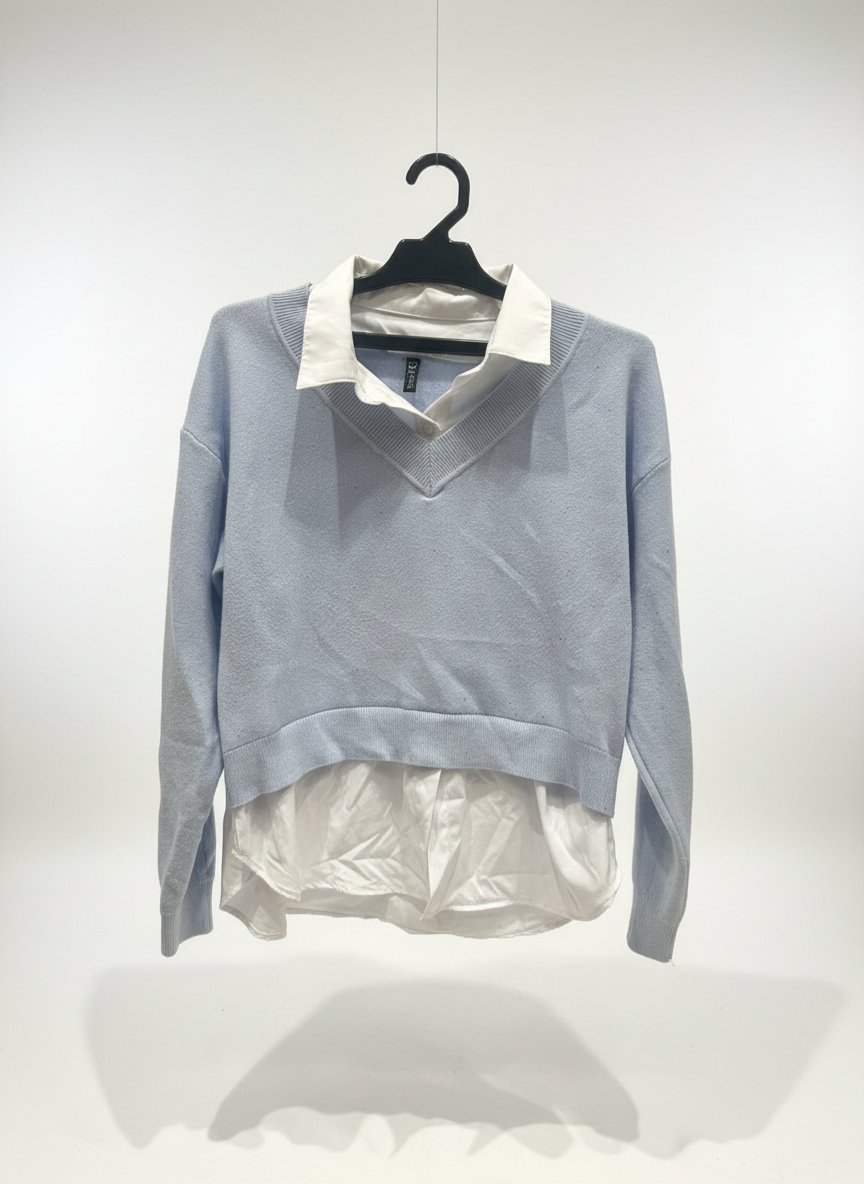 Pull coll chemise blanc/bleu ciel 🩵 pailleté 