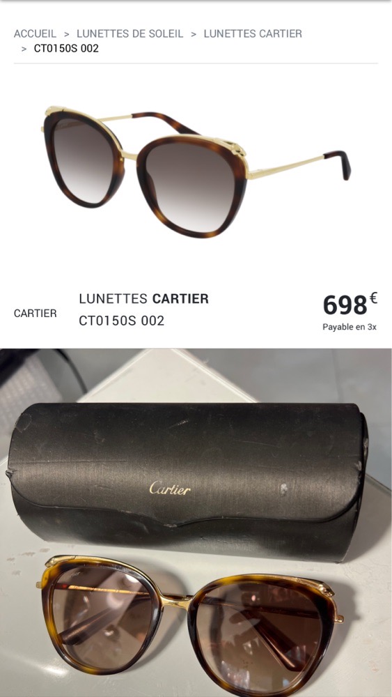 Lunette CARTIER 🚨🚨🚨🚨🚨 authentique  un peu tigre model ct0150s